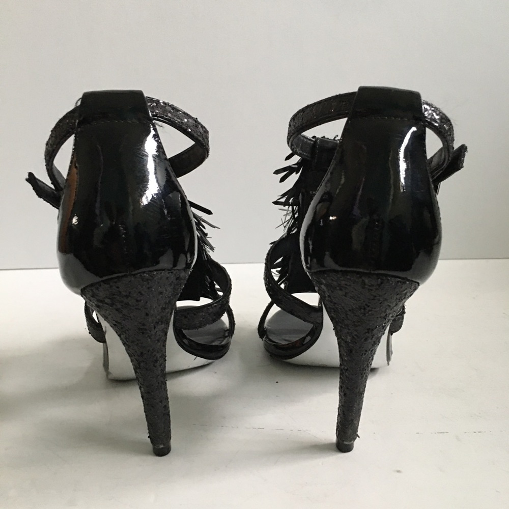 Tory Burch Black Evelyn Sequin Fringe Heels - Picture 3 of 6